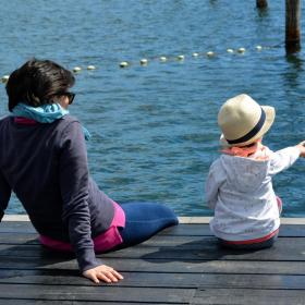 Mother and child  at the habour